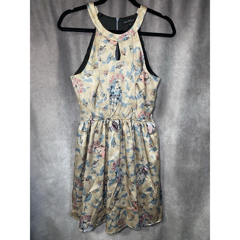 Smak Parlour Dress Small Novelty Print Fit & Flare Keyhole Cottagecore Retro